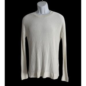 Reiss Mens Pullover Top M Rib Knit Crew Neck Lightweight Muscle Off White L/S